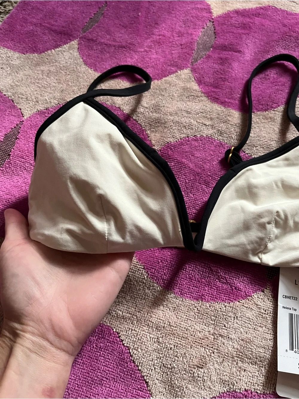 NWT- L*Space V Cut Wire Bikini Top and Joy Bottom Bitsy in Cream/Black XS